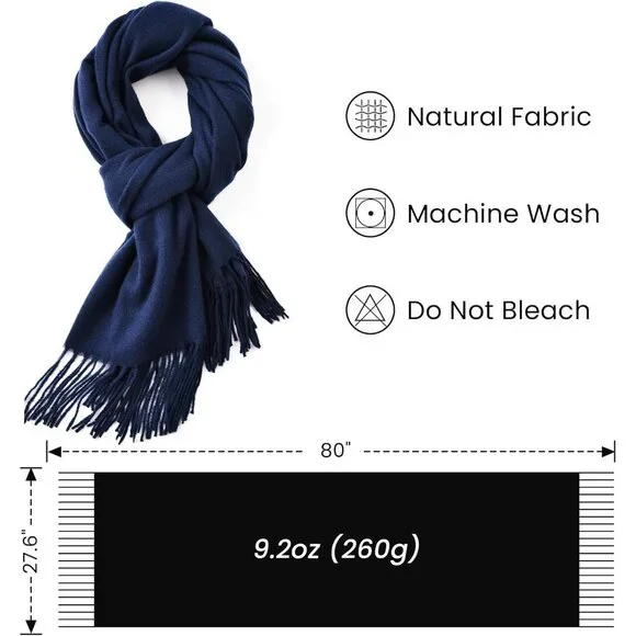 Women's Blue Winter Scarf Classic Pashmina Shawls and Wraps Cashmere Scarves - Picture 3 of 7